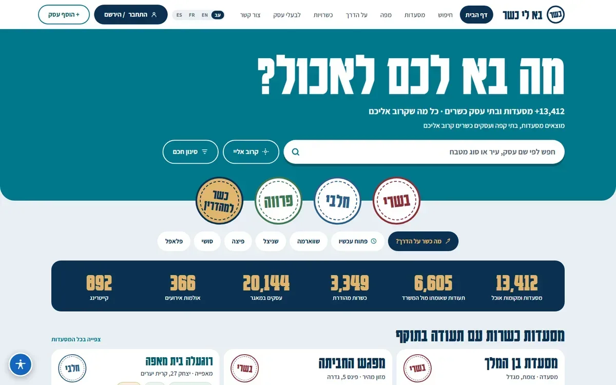 בא לי כשר — kasher.info — צילום מסך בדסקטופ